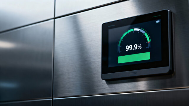 High-Tech Display Screen with Percentage Gauge on Stainless Steel Background