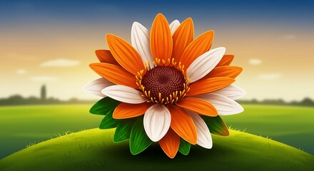 Orange and White Flower on Green Hill