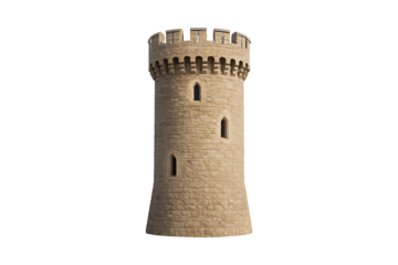 Ancient Fortress Castle Tower Isolated on Transparent Background