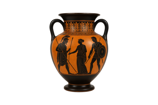 Ancient Greek Amphora with Mythological Figures Isolated on Transparent Background