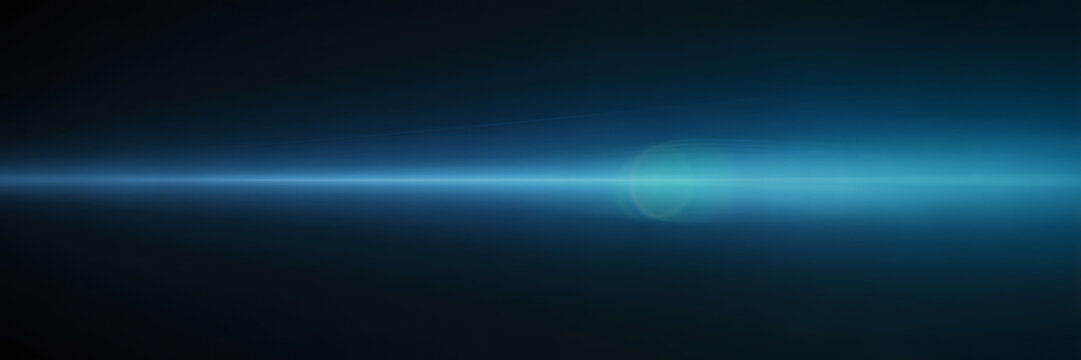 Abstract blue light beam with lens flare effect on a dark background, ideal for technology and futuristic designs - Powered by Adobe
