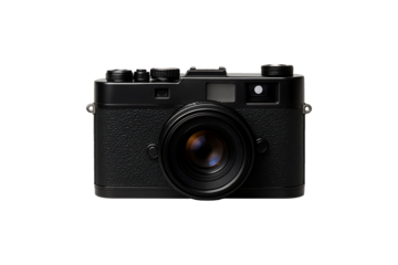 Black Digital Camera Front View Isolated on Transparent Background