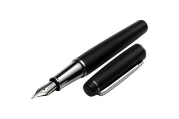 Black Fountain Pen with Cap Isolated on Transparent Background