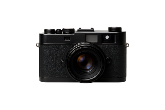 Black Digital Camera Front View Isolated on Transparent Background