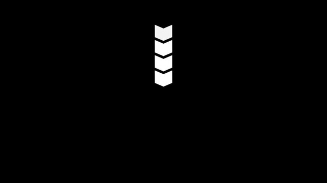 White arrow moving down on black background, downward arrow animation, direction and navigation symbol, progress indicator, workflow movement icon