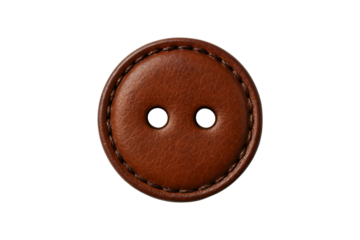 Brown Leather Clothing Button Isolated on Transparent Background