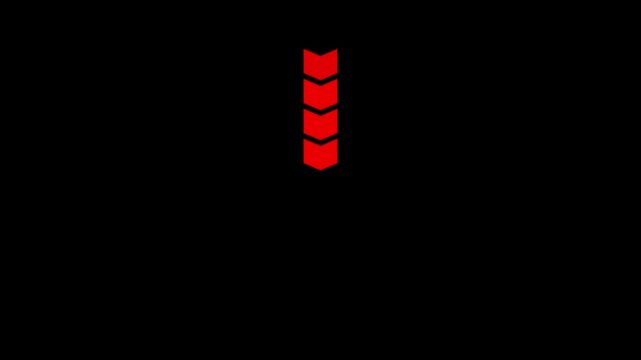 Red arrow moving down on black background, downward arrow animation, direction and navigation symbol, progress indicator, workflow movement icon