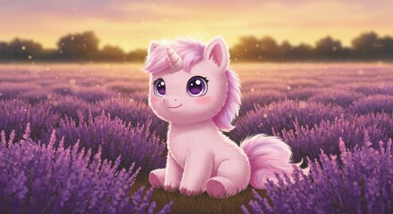 Cute Unicorn in Lavender Field