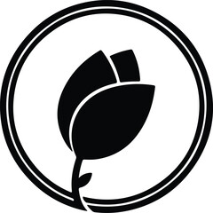Illustration tulip bud within circle minimal flower logo silhouette vector