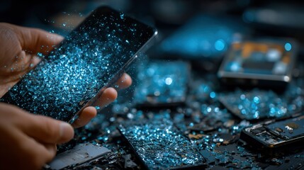 Expert performing secure data deletion on various digital devices promoting safe electronic waste management.