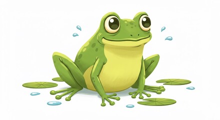 Cartoon Frog on Lily Pads