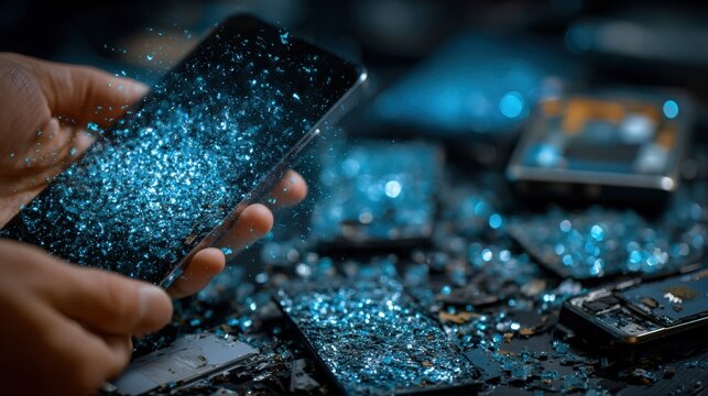 Expert performing secure data deletion on various digital devices promoting safe electronic waste management.