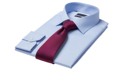Light blue dress shirt with burgundy tie isolated PNG, formal wear for business or special occasions on transparent background