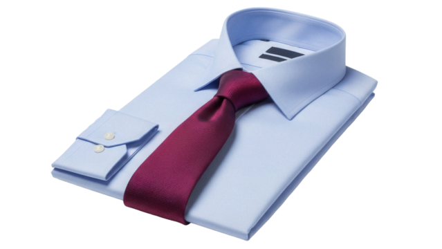 Light blue dress shirt with burgundy tie isolated PNG, formal wear for business or special occasions on transparent background