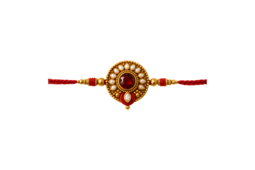 Designer Indian Rakhi with Red Gemstone Isolated on Transparent Background
