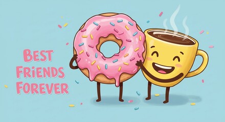 Donut and Coffee Best Friends Forever Cartoon
