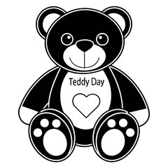 Teddy Day black color design, solid white background (8).eps