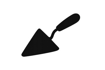 Masonry trowel silhouette icon with pointed blade, used for construction and building work, transparent background