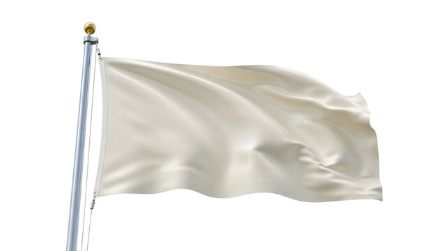 Waving white flag on flagpole isolated PNG, blank banner mockup for design element and graphic resource on transparent background