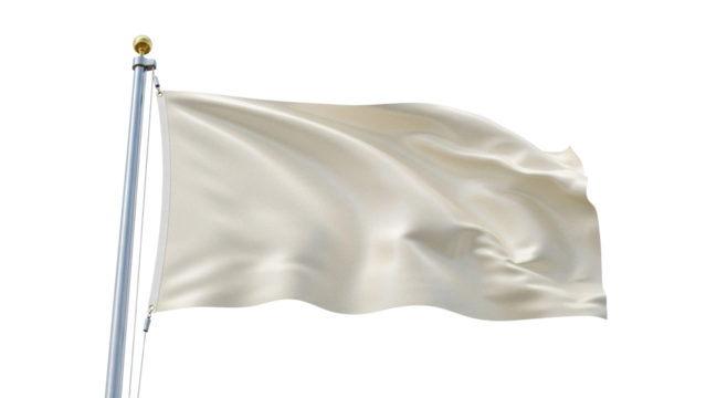 Waving white flag on flagpole isolated PNG, blank banner mockup for design element and graphic resource on transparent background - Powered by Adobe