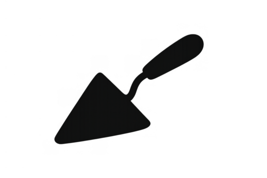 Masonry trowel silhouette icon with pointed blade, used for construction and building work, transparent background - Powered by Adobe