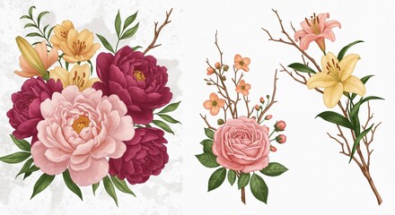 Flower Bouquet Arrangement with Peony Rose Lily