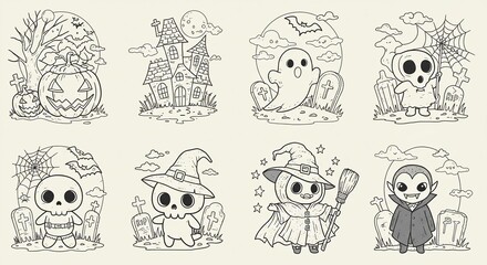 Halloween Characters Line Art