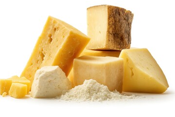 Fototapeta premium Assorted Hard Cheeses and Parmesan on White Background