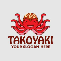takoyaji logo mascot octopus kawaii vector illustration traditional japanese street food