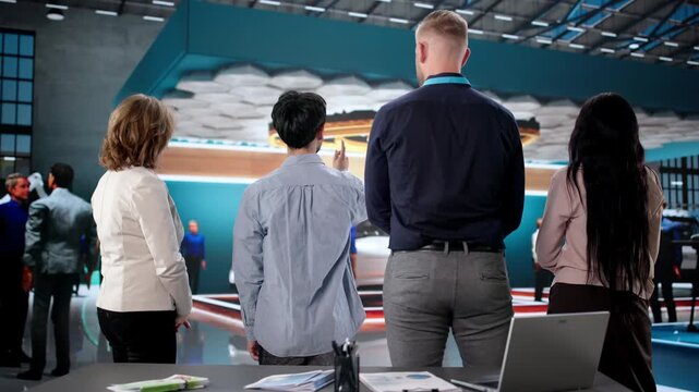 Man Points At Sales Booth
