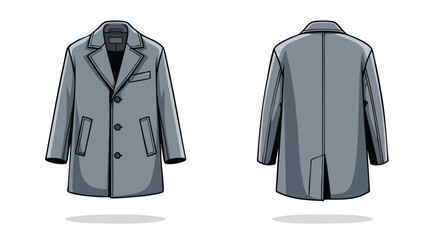 Illustrative depiction of a sophisticated grey overcoat showcasing front and back views on a clean backdrop