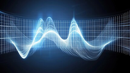 Naklejka premium Abstract Neon Blue Waveforms Over a Dark Background Suggesting Digital Energy