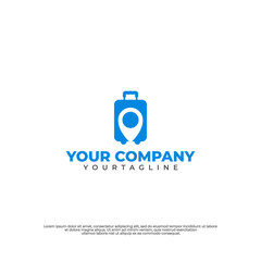 Dynamic travel emblem featuring a suitcase and map for wanderlust.