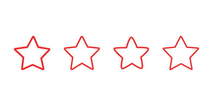 Four red star outline isolated vector illustration