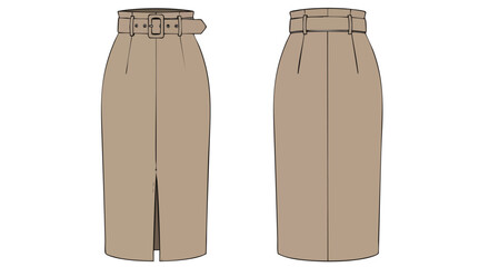 Sophisticated pencil skirt design illustration showcasing front and back views for apparel creation and style concepts