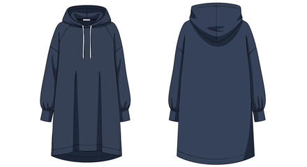 A Stylish and Comfortable Navy Blue Hoodie Dress: Front and Back Views for Fashion Design Reference