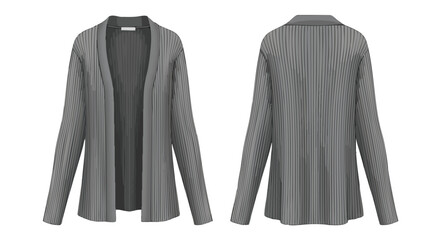 Elegant gray pleated cardigan showcasing versatile style from front and back views for fashion catalog representation