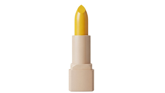Vibrant yellow lipstick isolated PNG on transparent background, bold makeup for beauty and cosmetic product design