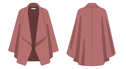 Elegant rosewood overcoat design showcase highlighting stylish drape and minimalist silhouette against white setting