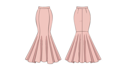 Elegant blush mermaid skirt fashion sketch for garment industry design and manufacturing process