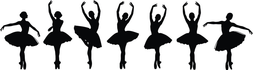 Fototapeta premium Silhouette of ballerinas in various poses performing ballet dance