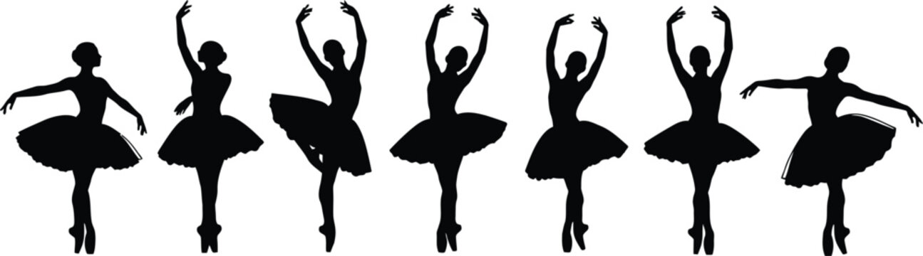 Silhouette of ballerinas in various poses performing ballet dance