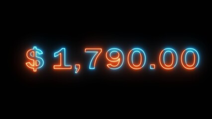 Neon business dollar illustration.  Counting money number.  Increase business counter dollar.