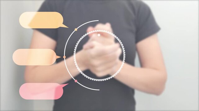 Fashion and cosmetology. Woman doing hands skin care procedure. Business data presentation. Abstract elements of graph, diagram with steps, options, parts or processes.