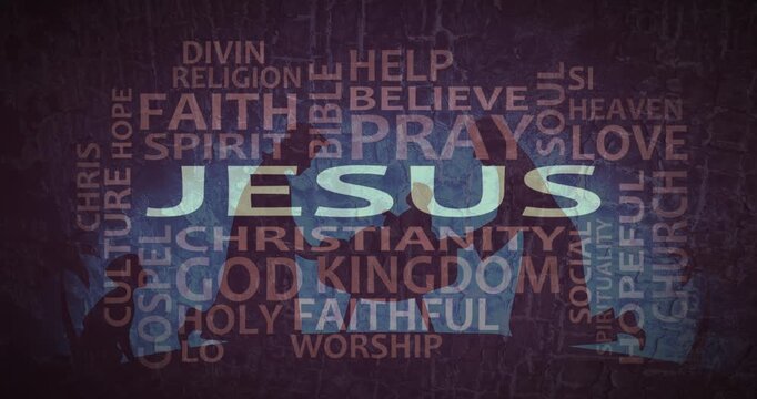 Religion theme typography animation, consisting of important words and concepts. 3D render