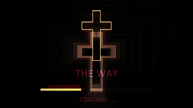 Religion concept animation. Progress or loading bar and cross. The way loading