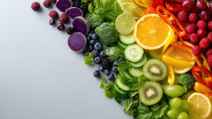 Wellness rainbow fruit vegetable arrangement fresh colorful healthy produce inspiring wellness glow