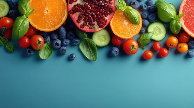 Wellness citrus blueberry pomegranate basil tomato cucumber orange grapefruit fresh healthy salad vibrant - Powered by Adobe