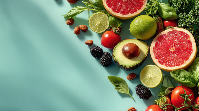 Wellness grapefruit avocado lime tomato basil almond blackberry kale salad vibrant citrus avocado wellness boost healthy - Powered by Adobe