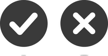 Check Mark Symbol Inside Circle with Cross Mark Symbol on White Background
